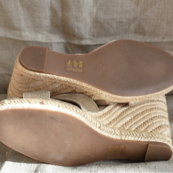 J. Crew Metallic Champagne Lt. Gold Leather Platform Espadrille Size 7.5 - Picture 11 of 11